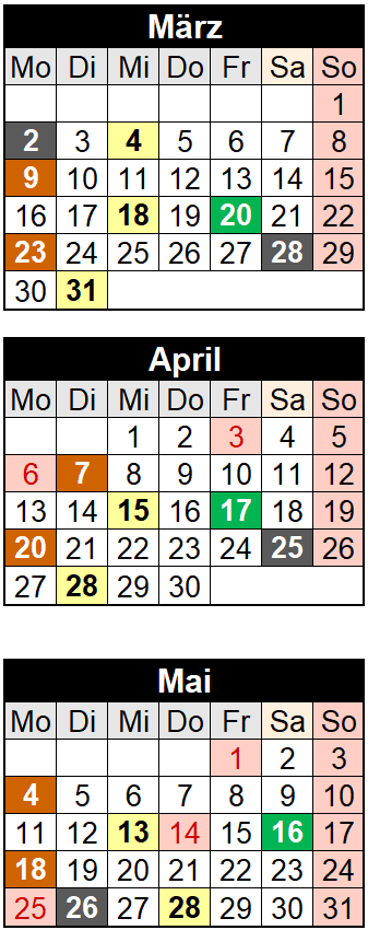 Termine M&auml;rz bis Mai 2026