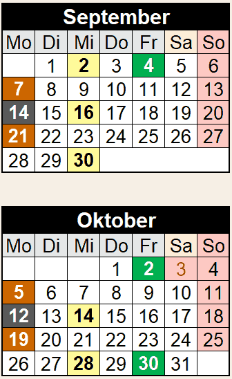 Termine September und Oktober 2026